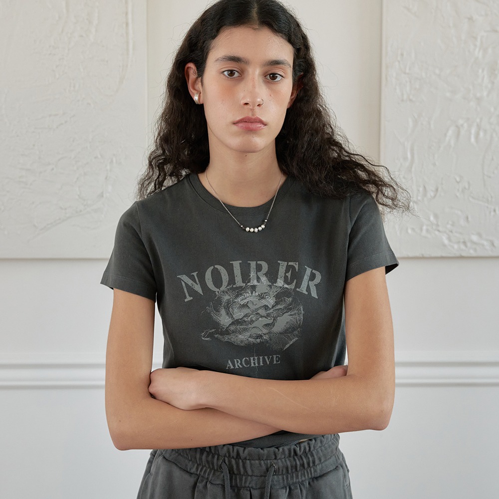 노이어, noirer, [ 예약배송 6월 03일 ] 아카이브 프린트 크롭 티셔츠 (그레이)